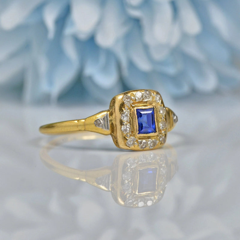 Ellibelle Jewellery ANTIQUE VICTORIAN SAPPHIRE & DIAMOND 18CT GOLD RING