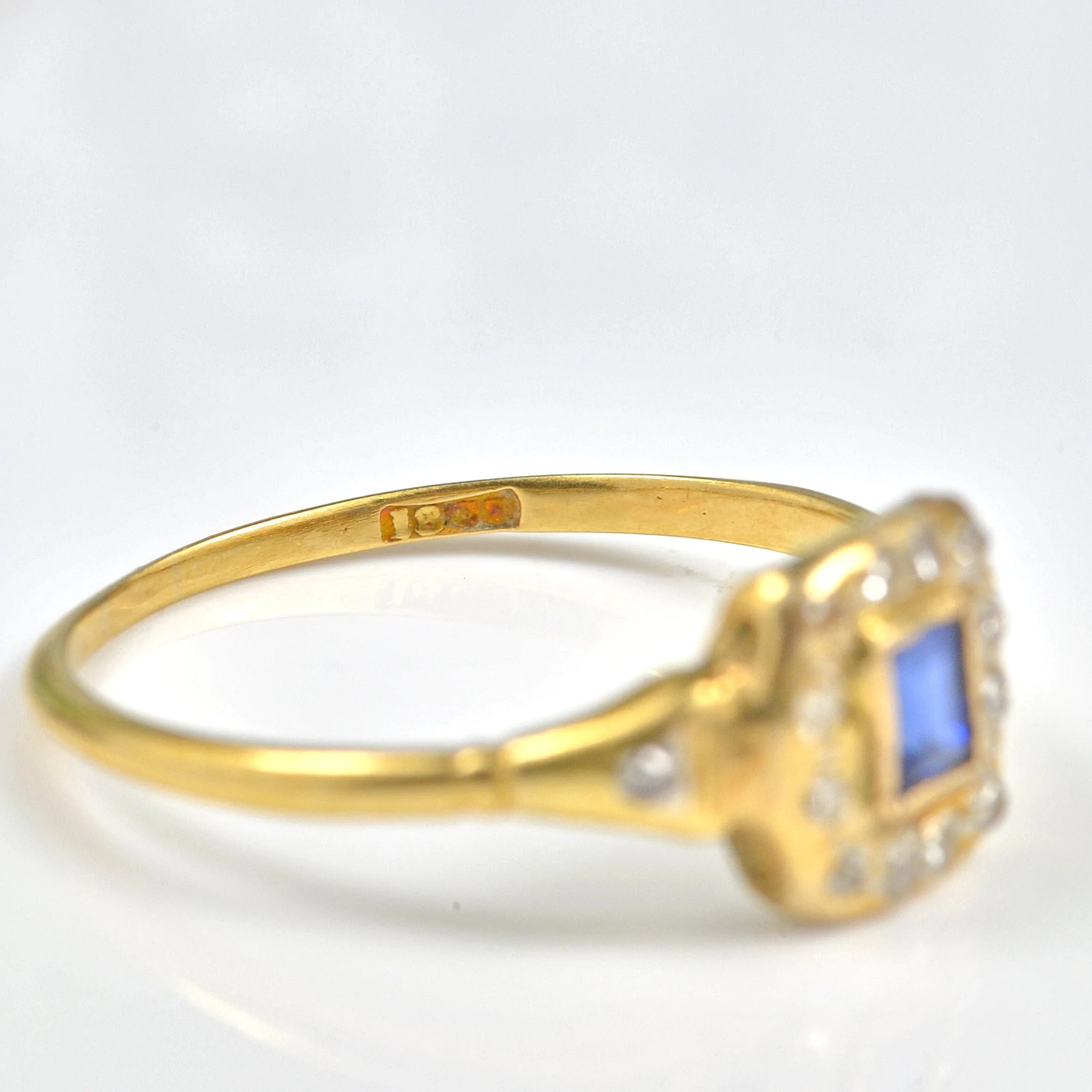 Ellibelle Jewellery ANTIQUE VICTORIAN SAPPHIRE & DIAMOND 18CT GOLD RING