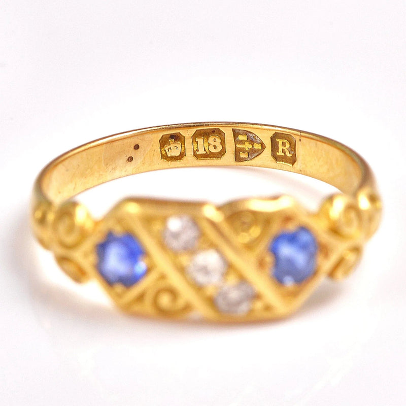 Ellibelle Jewellery Antique Victorian Sapphire & Diamond 18ct Gold Ring