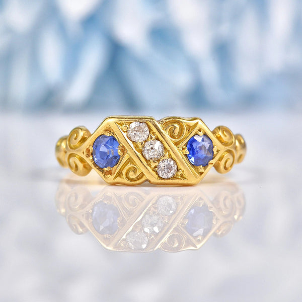 Ellibelle Jewellery Antique Victorian Sapphire & Diamond 18ct Gold Ring