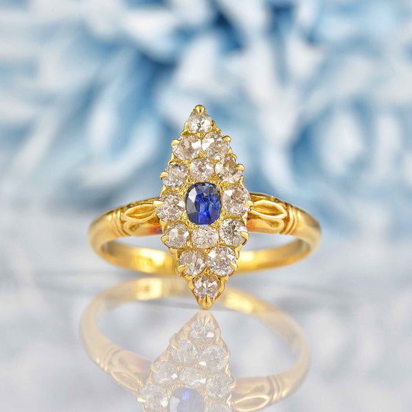 Ellibelle Jewellery Antique Victorian Sapphire & Diamond Navette Cluster Ring