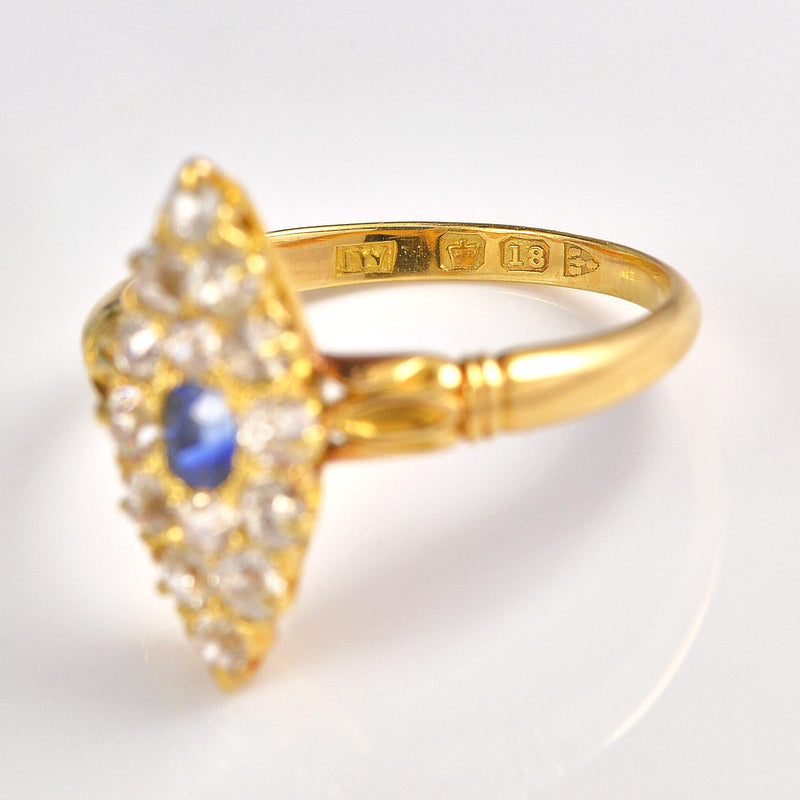 Ellibelle Jewellery Antique Victorian Sapphire & Diamond Navette Cluster Ring