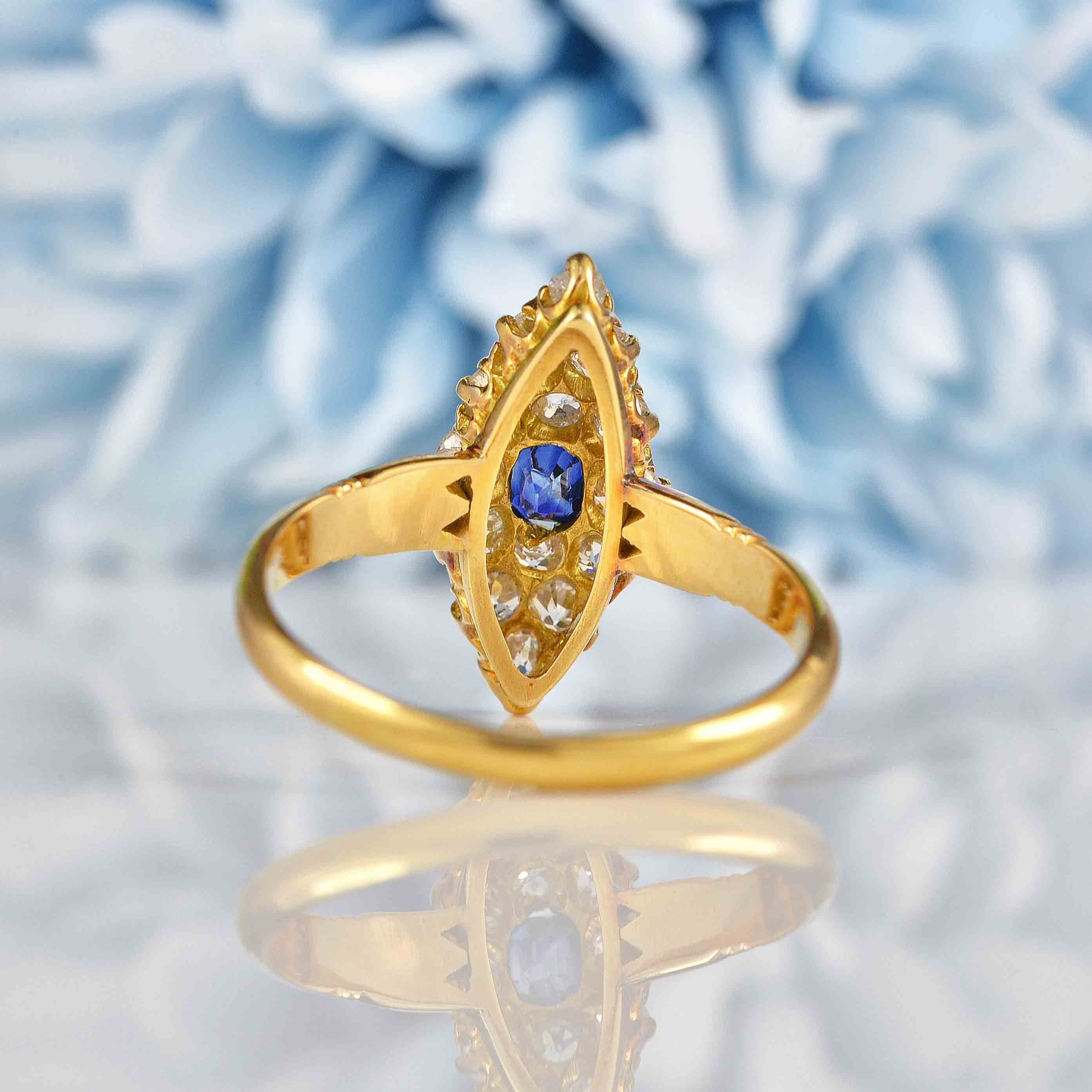 Ellibelle Jewellery Antique Victorian Sapphire & Diamond Navette Cluster Ring