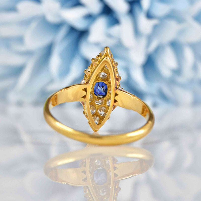 Ellibelle Jewellery Antique Victorian Sapphire & Diamond Navette Cluster Ring