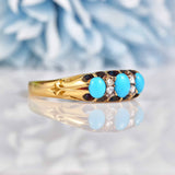 Ellibelle Jewellery Antique Victorian Turquoise & Diamond 18ct Gold Ring