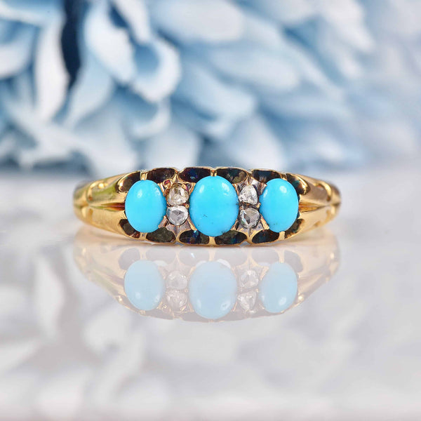 Ellibelle Jewellery Antique Victorian Turquoise & Diamond 18ct Gold Ring