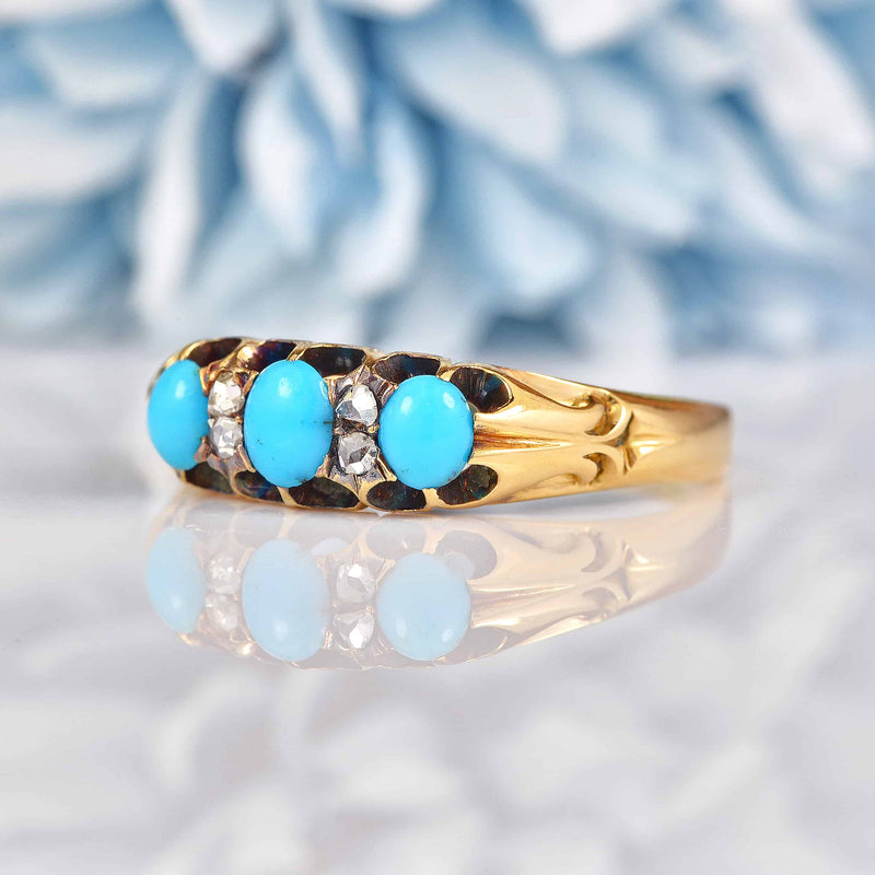 Ellibelle Jewellery Antique Victorian Turquoise & Diamond 18ct Gold Ring