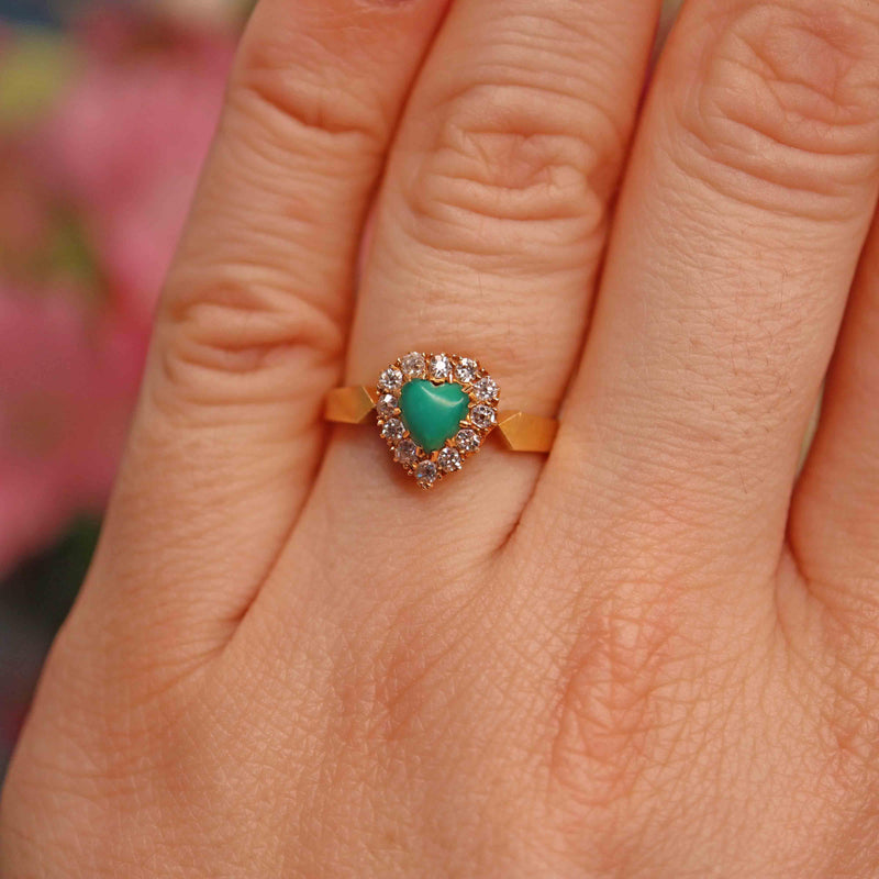 Ellibelle Jewellery Antique Victorian Turquoise & Diamond Heart Cluster Ring