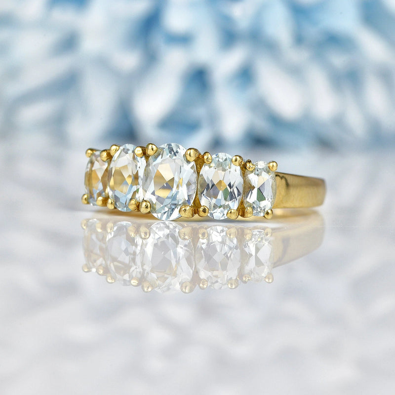 Ellibelle Jewellery Aquamarine 9ct Yellow Gold Five Stone Ring