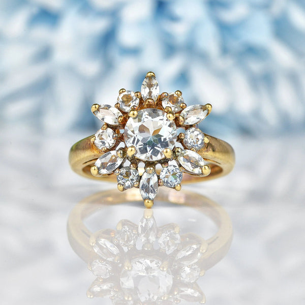 Ellibelle Jewellery Aquamarine 9ct Yellow Gold Flower Cluster Ring