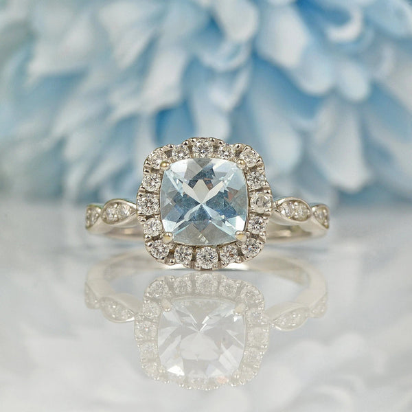 Ellibelle Jewellery AQUAMARINE & DIAMOND 14CT WHITE GOLD RING