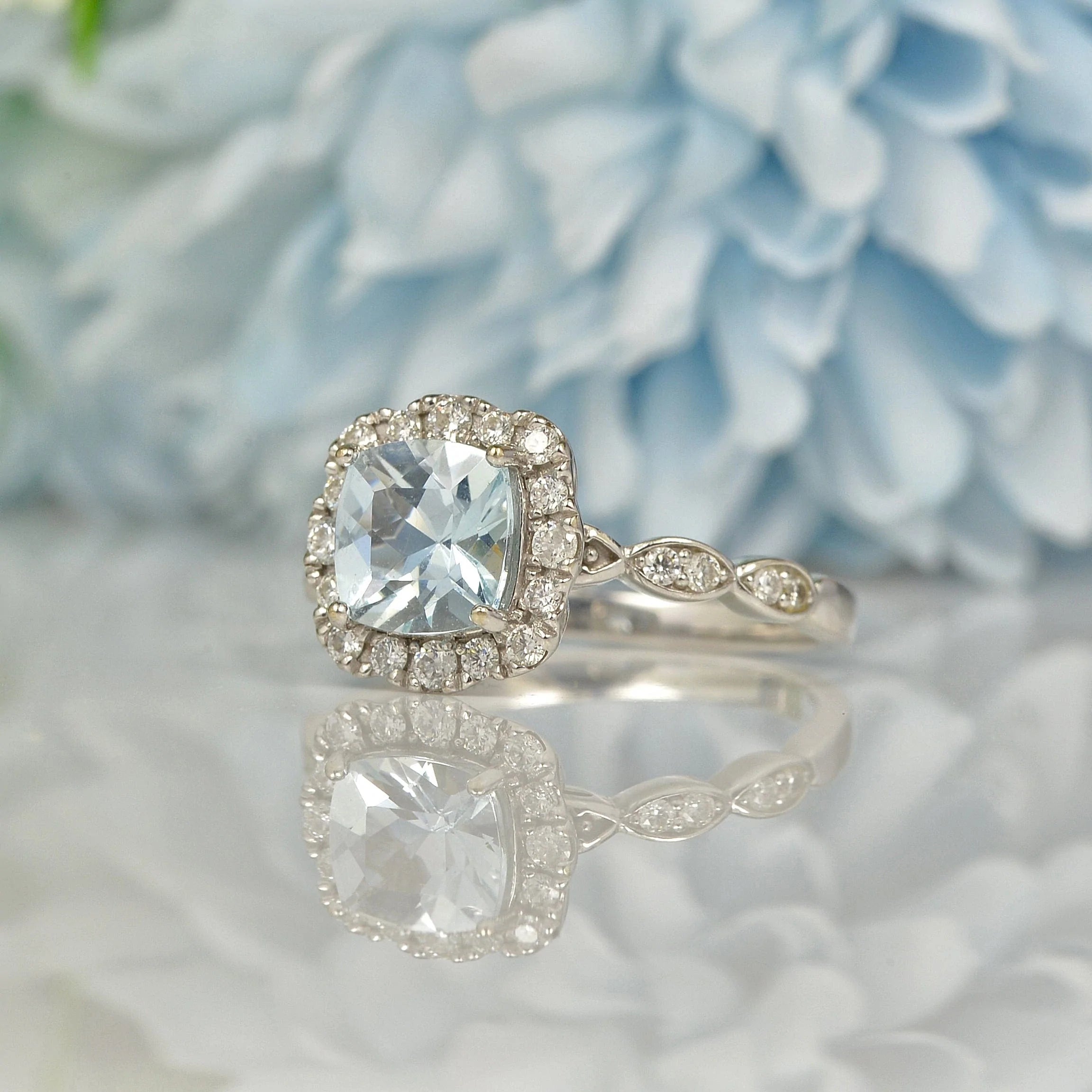 Ellibelle Jewellery AQUAMARINE & DIAMOND 14CT WHITE GOLD RING