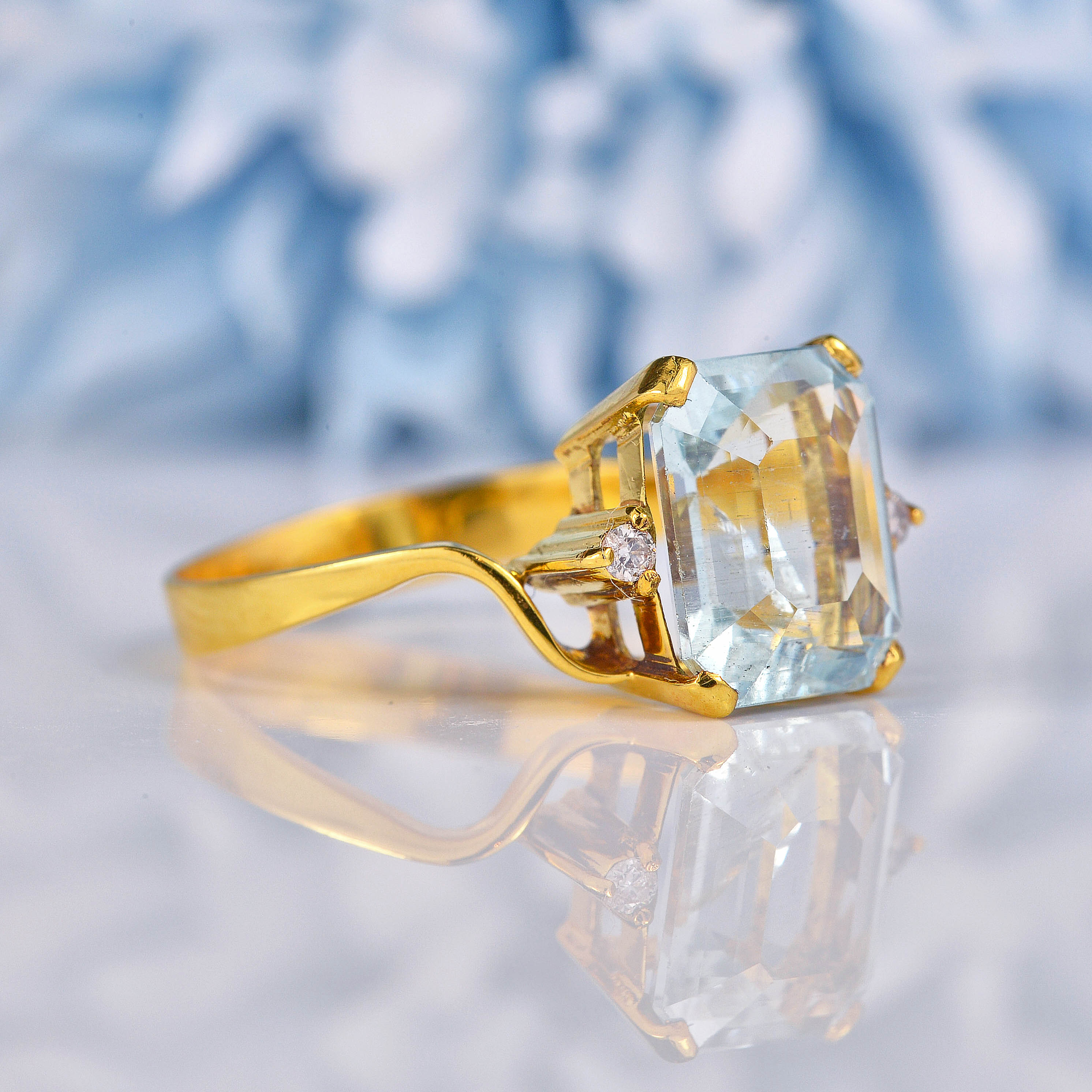 Cocktail Ring Aquamarine Dress Ring Aquamarine Diamond 14k Gold