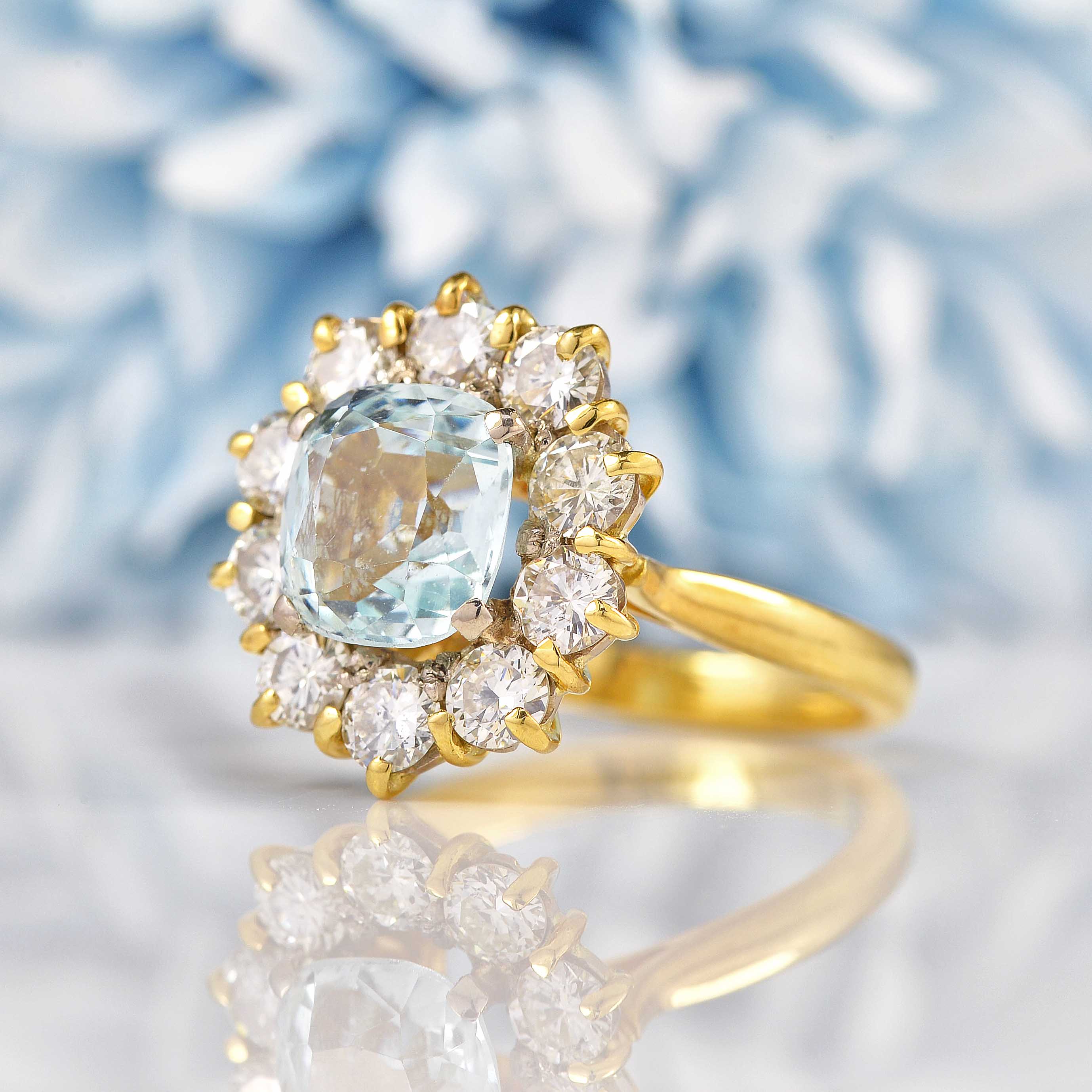 Ellibelle Jewellery Aquamarine & Diamond 18ct Gold Cluster Engagement Ring