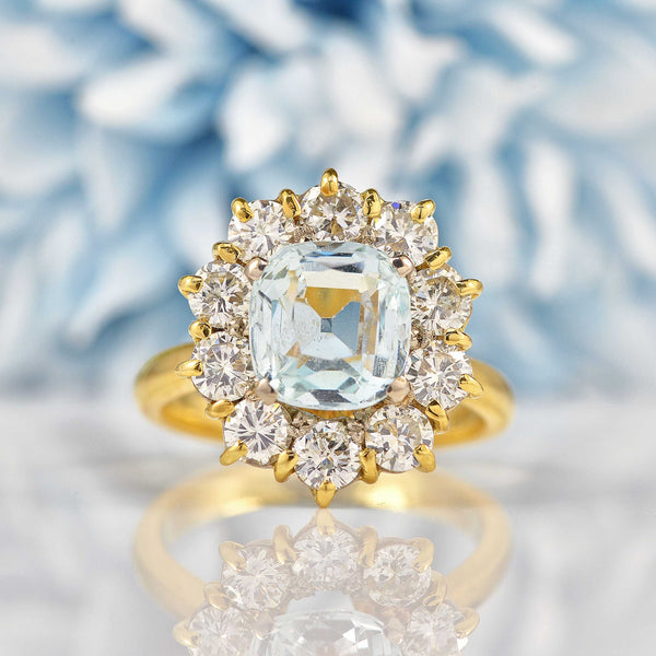 Ellibelle Jewellery Aquamarine & Diamond 18ct Gold Cluster Engagement Ring