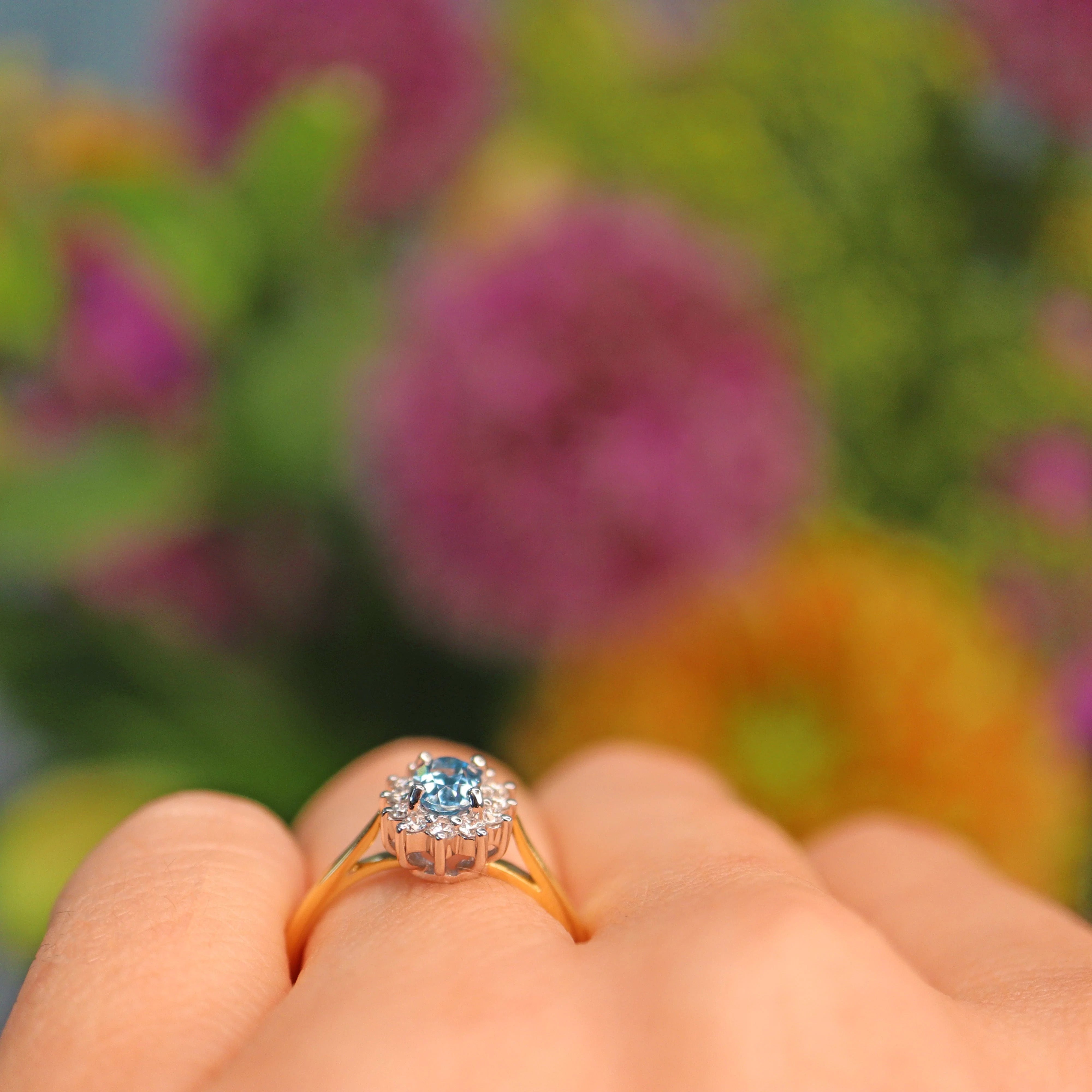 Ellibelle Jewellery Aquamarine & Diamond 18ct Gold Oval Cluster Ring