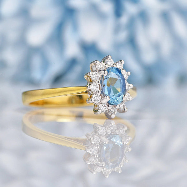 Ellibelle Jewellery Aquamarine & Diamond 18ct Gold Oval Cluster Ring