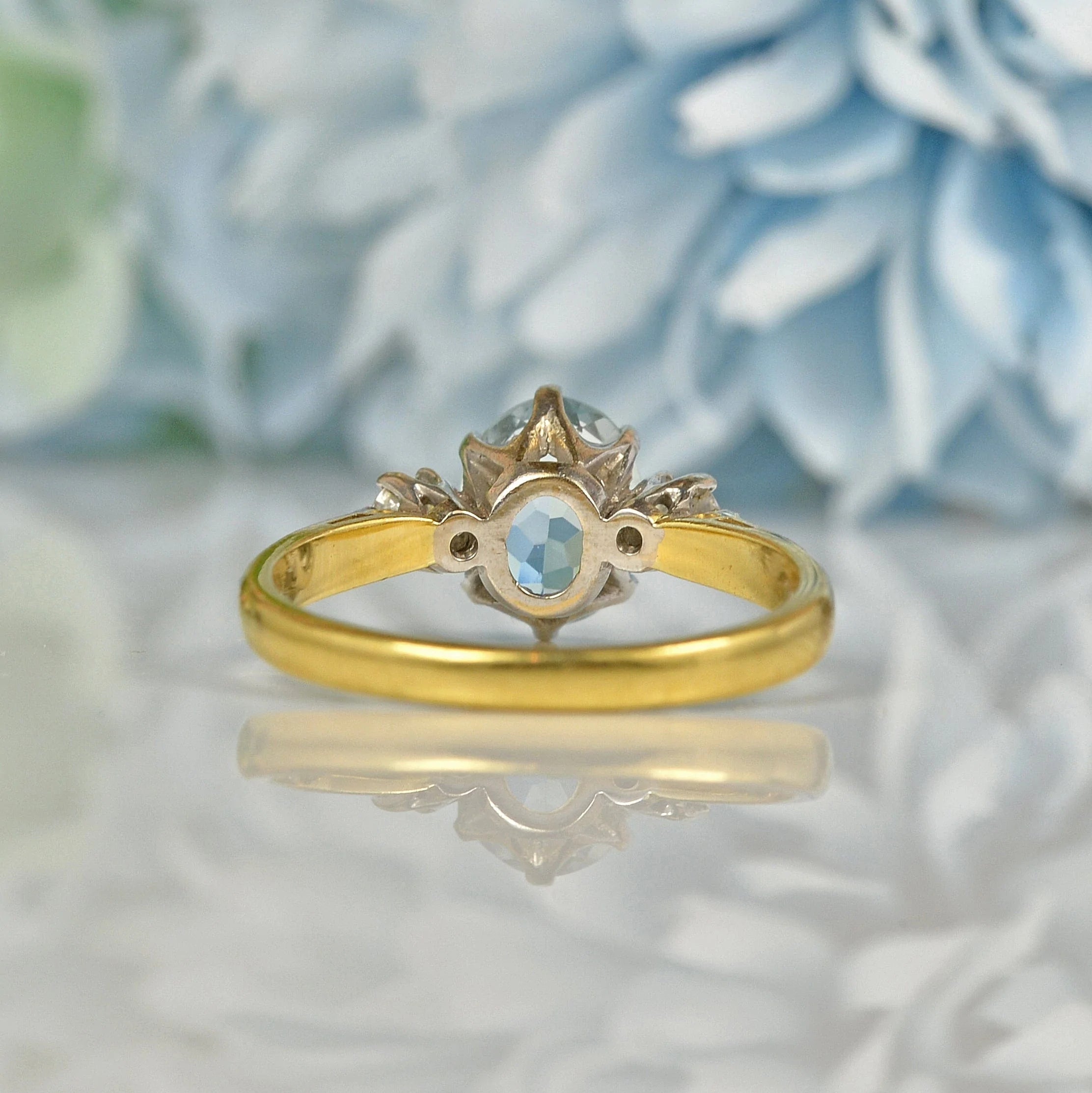 Ellibelle Jewellery AQUAMARINE & DIAMOND 18CT GOLD TRILOGY RING