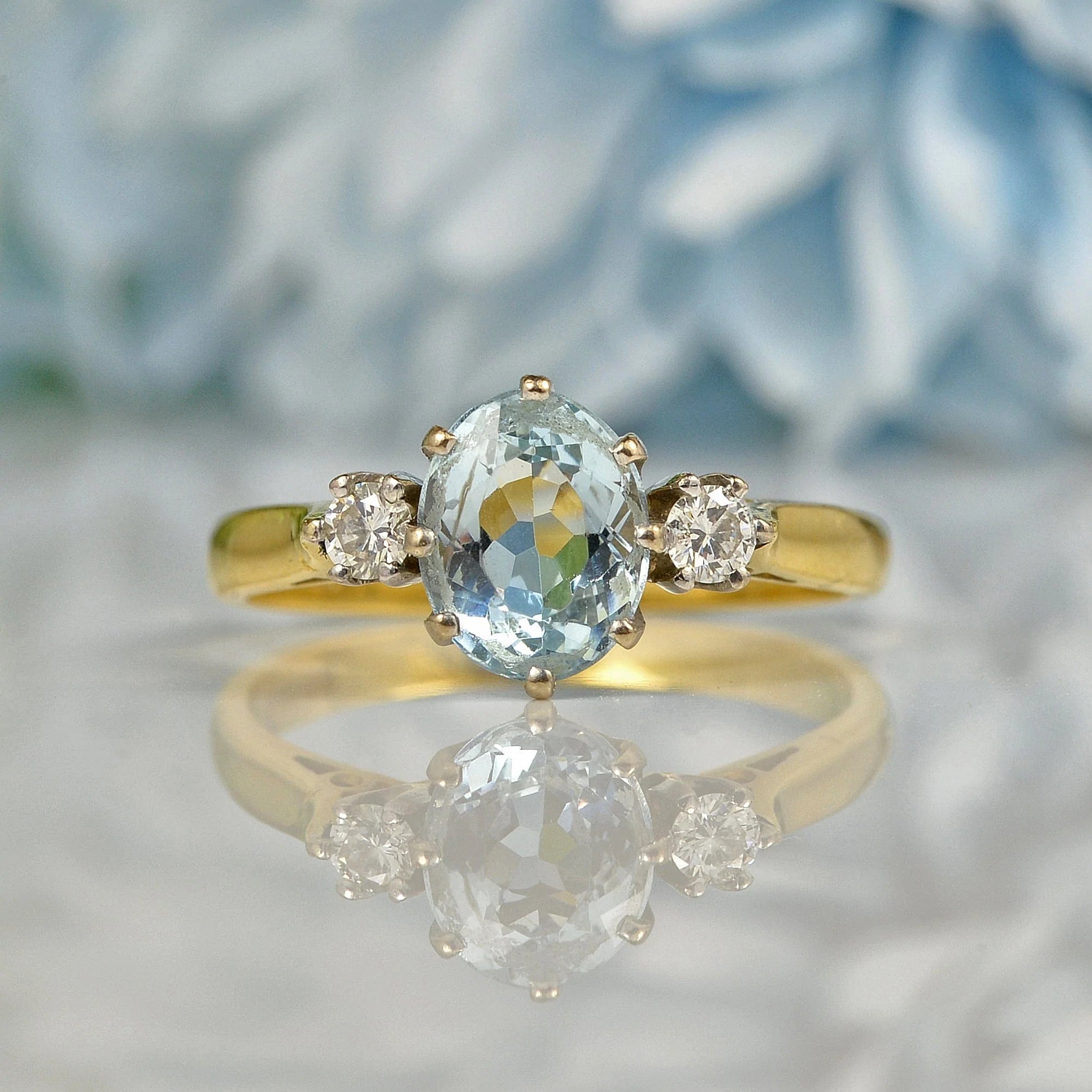 Ellibelle Jewellery AQUAMARINE & DIAMOND 18CT GOLD TRILOGY RING