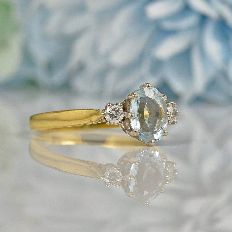 Ellibelle Jewellery AQUAMARINE & DIAMOND 18CT GOLD TRILOGY RING