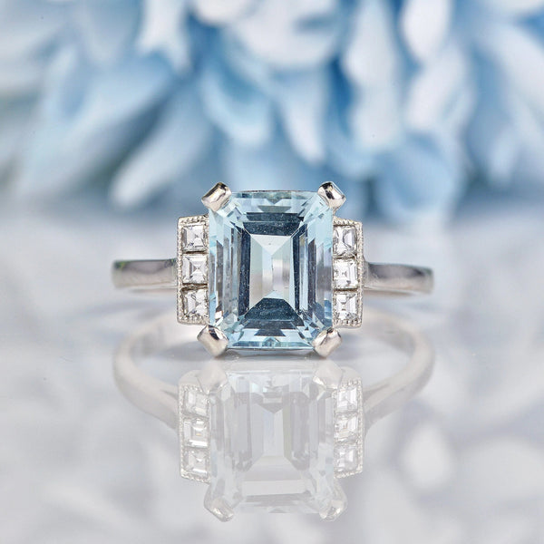 Ellibelle Jewellery Aquamarine & Diamond 18ct White Gold Ring