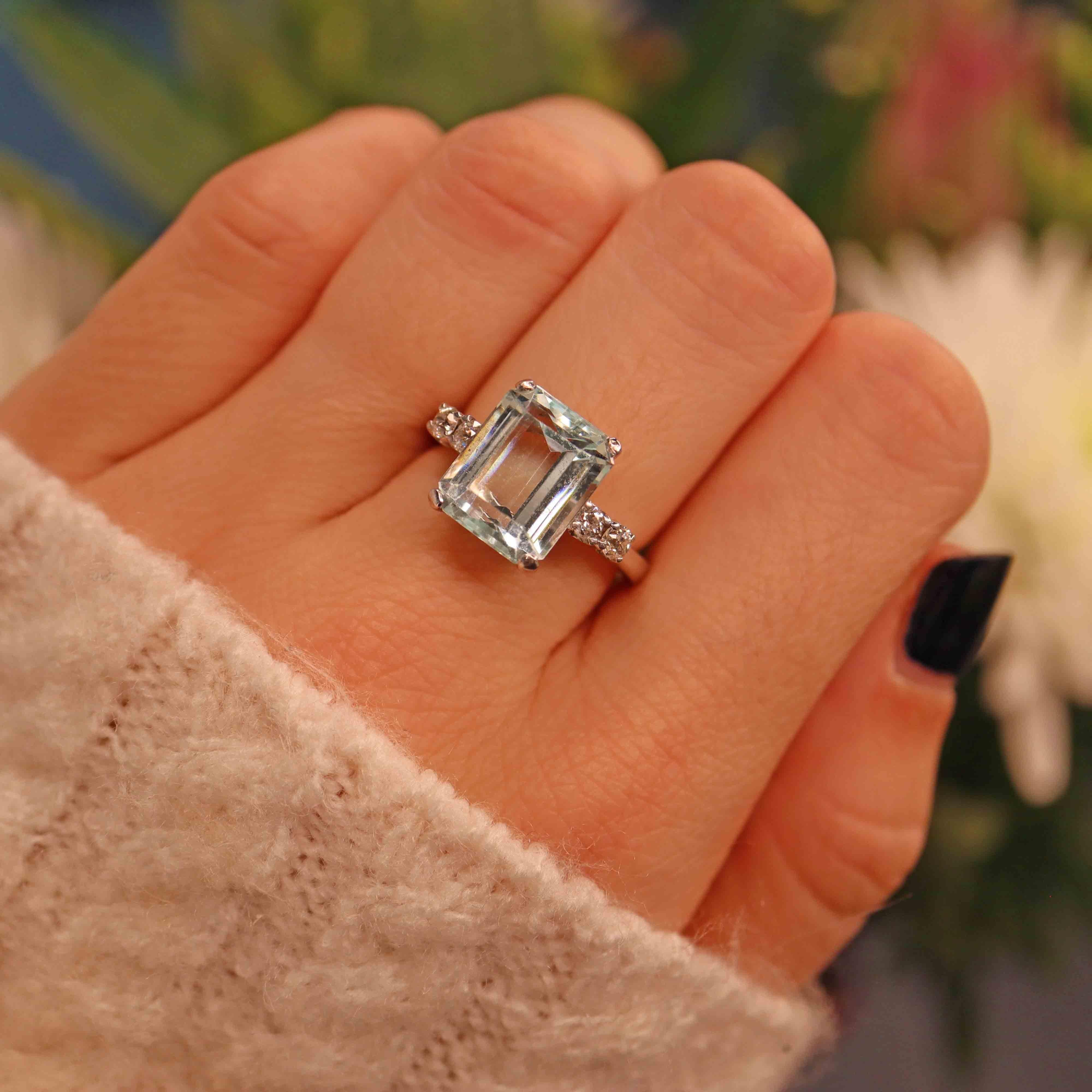 Ellibelle Jewellery Aquamarine & Diamond 18ct White Gold Ring