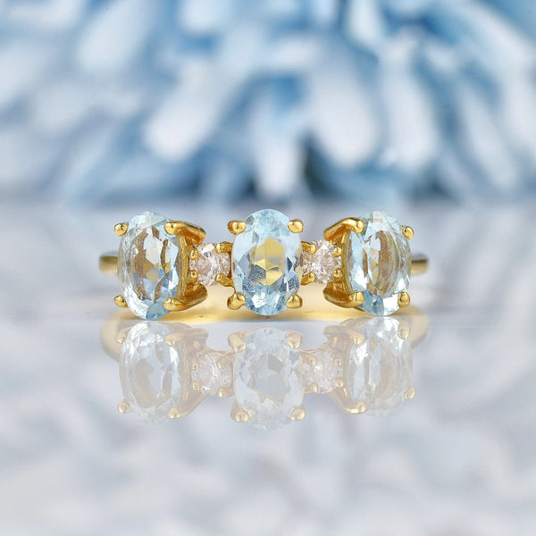 Ellibelle Jewellery Aquamarine & Diamond 18ct Yellow Gold Ring