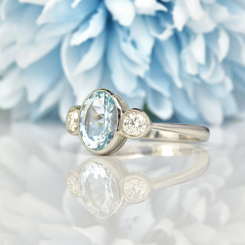 Ellibelle Jewellery AQUAMARINE & DIAMOND PLATINUM THREE-STONE RING