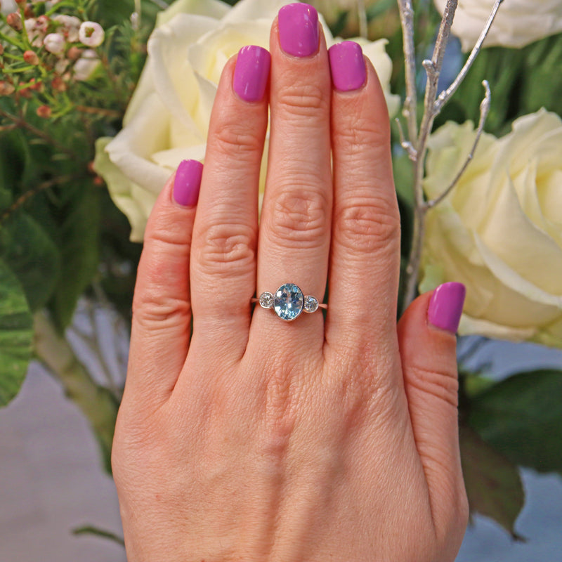 Ellibelle Jewellery AQUAMARINE & DIAMOND PLATINUM THREE-STONE RING