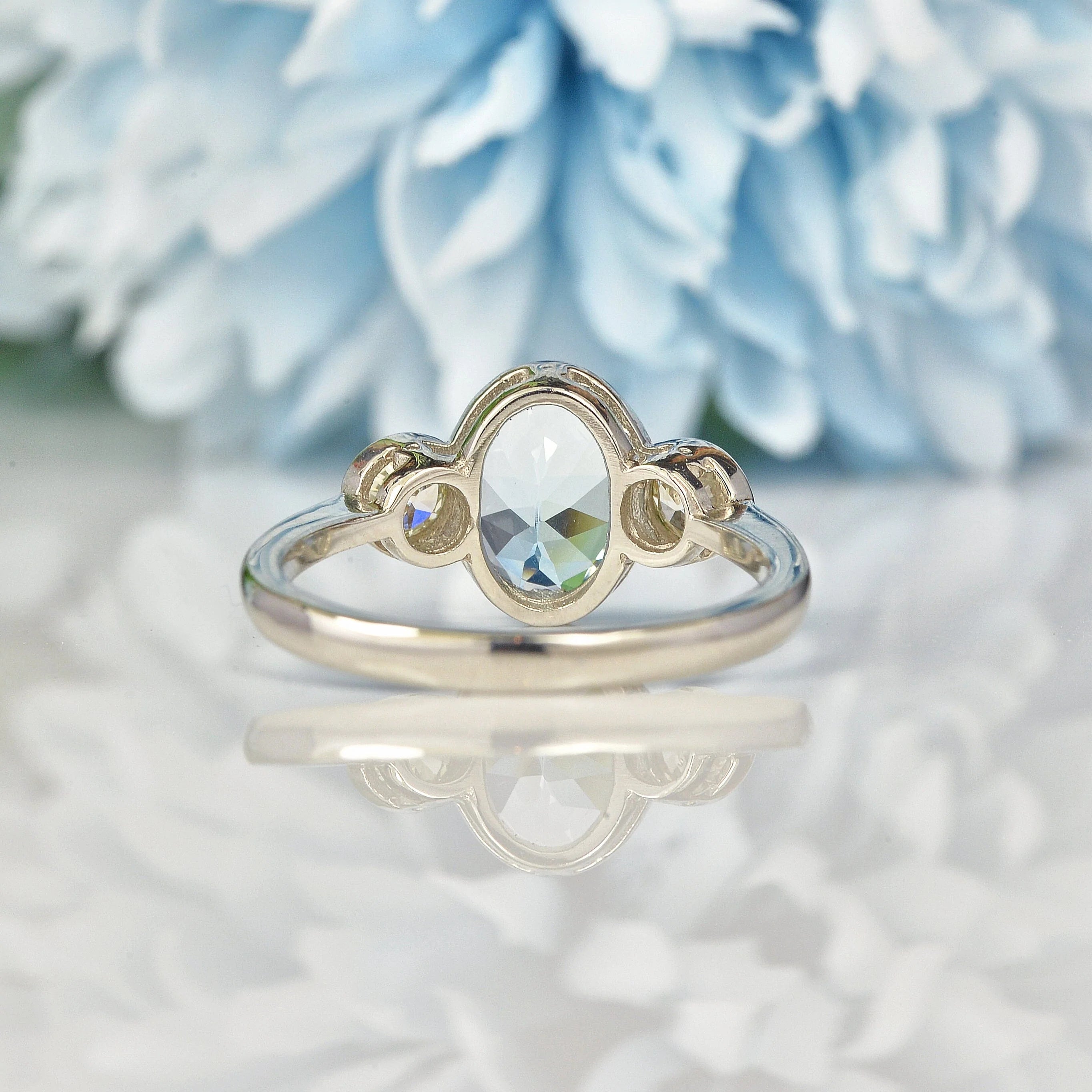 Ellibelle Jewellery AQUAMARINE & DIAMOND PLATINUM THREE-STONE RING