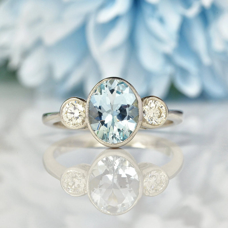 Ellibelle Jewellery AQUAMARINE & DIAMOND PLATINUM THREE-STONE RING