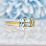 Ellibelle Jewellery Aquamarine Gold Three Stone Trilogy Ring