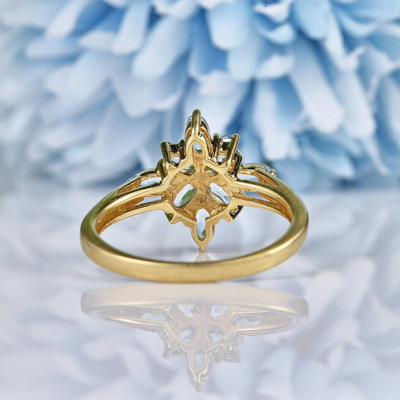 Ellibelle Jewellery Aquamarine Marquise Cut  9ct Gold Star Cluster Ring