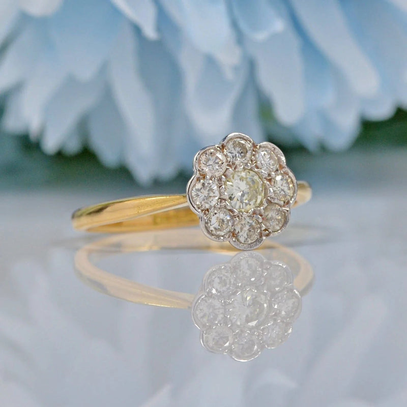 Ellibelle Jewellery ART DECO 18CT GOLD DIAMOND DAISY HALO CLUSTER RING