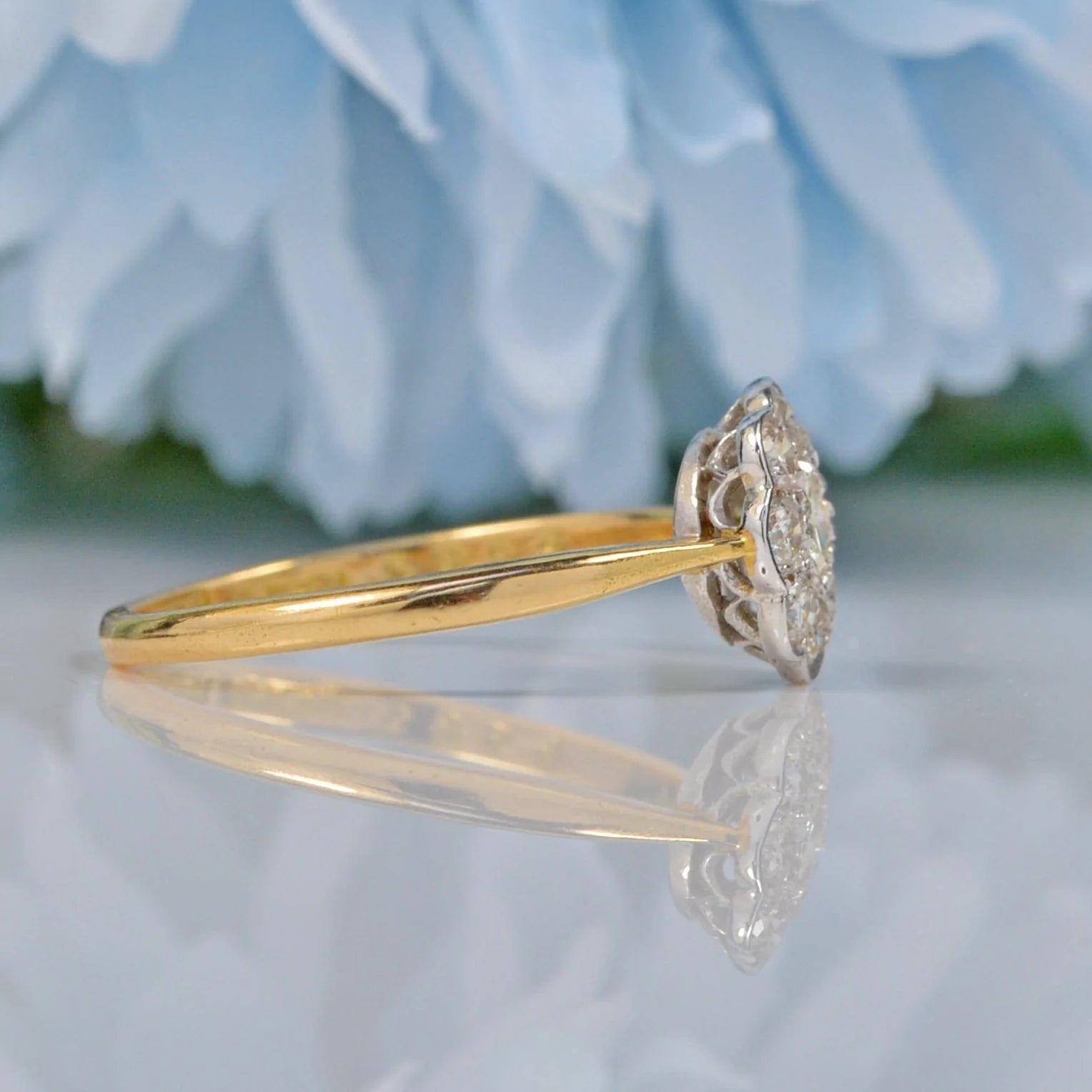 Ellibelle Jewellery ART DECO 18CT GOLD DIAMOND DAISY HALO CLUSTER RING