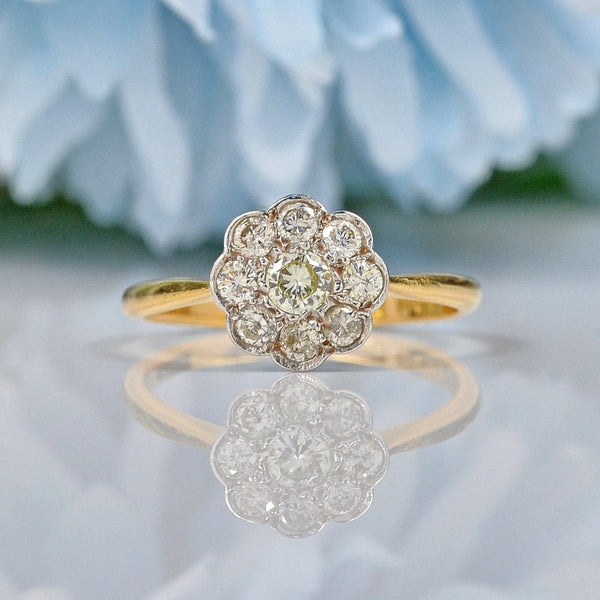 Ellibelle Jewellery ART DECO 18CT GOLD DIAMOND DAISY HALO CLUSTER RING