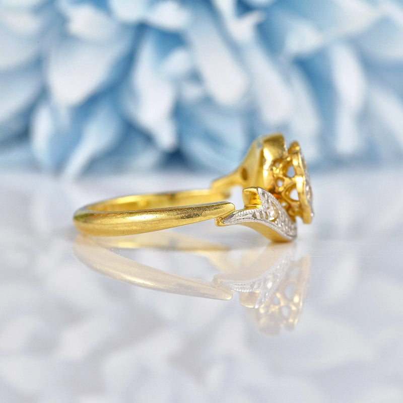 Ellibelle Jewellery Art Deco 1920s Diamond 18ct Gold & Platinum Daisy Ring