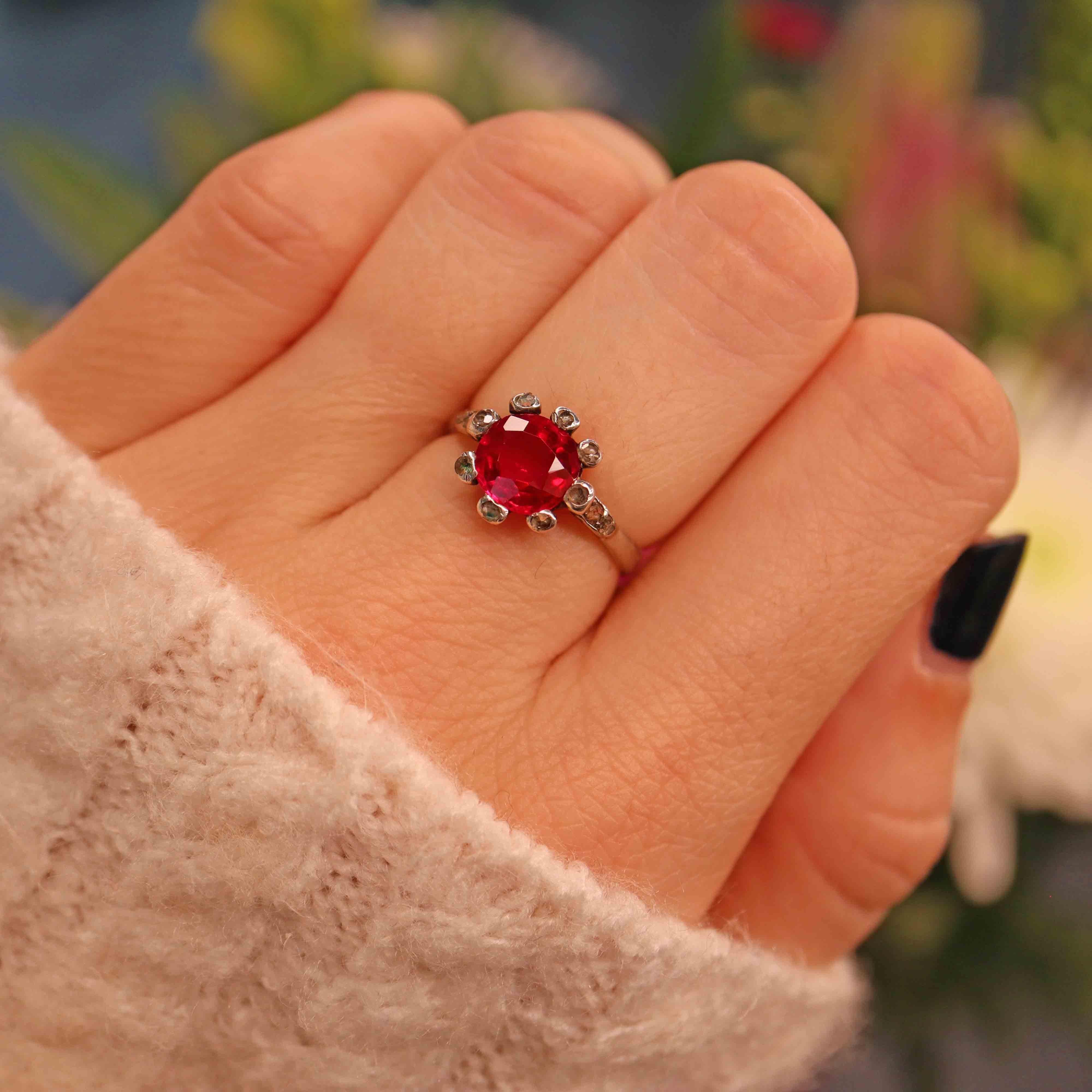 Ellibelle Jewellery Art Deco 1920s Ruby & Rose Cut Diamond Ring