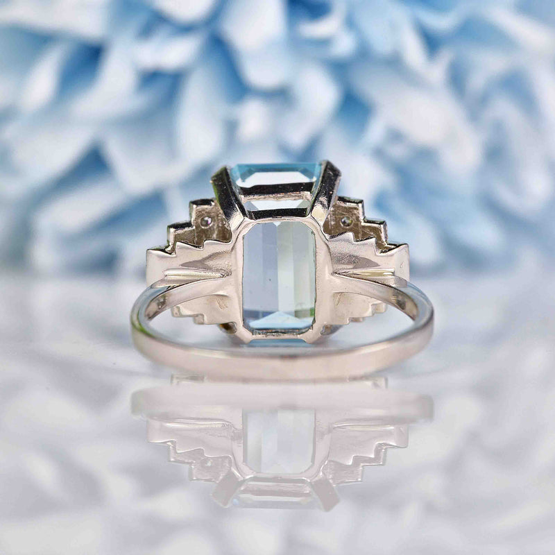 Ellibelle Jewellery Art Deco 1920s Style Aquamarine & Diamond Platinum Engegement Ring