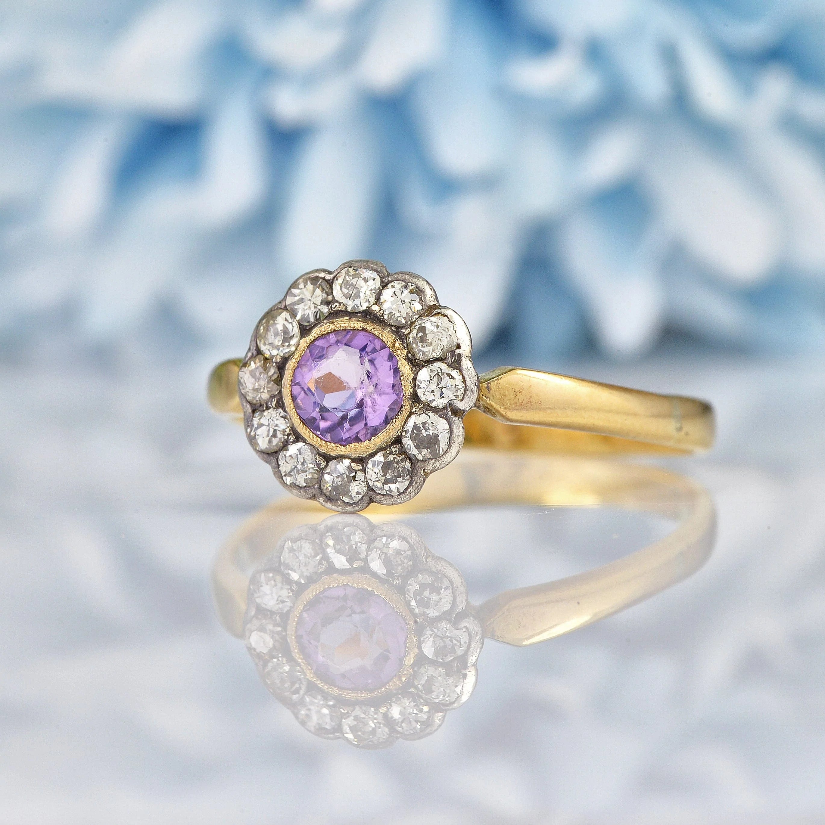 Ellibelle Jewellery Art Deco Amethyst & Diamond Gold Cluster Ring