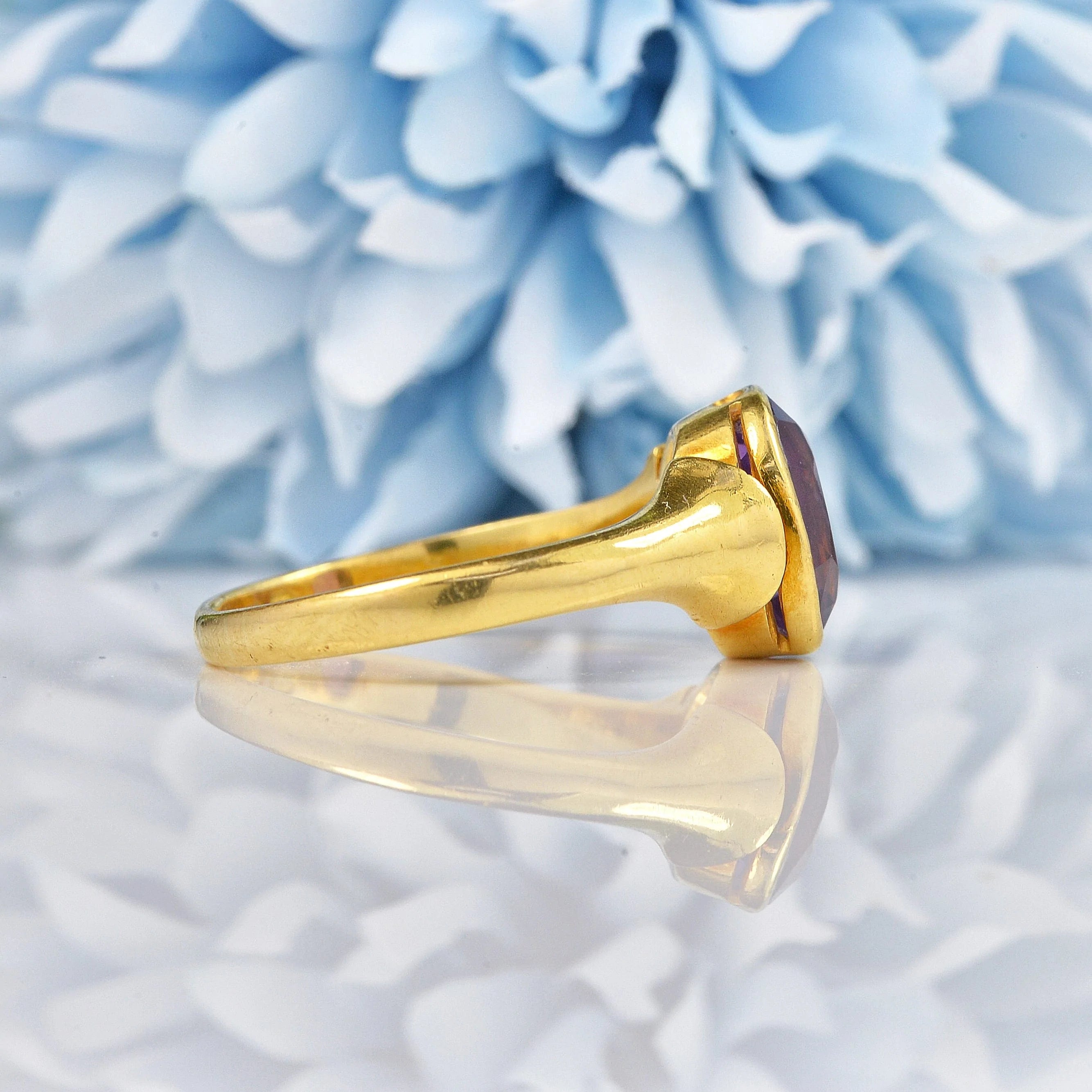 Ellibelle Jewellery Art Deco Amethyst Gold Bezel Solitaire Ring