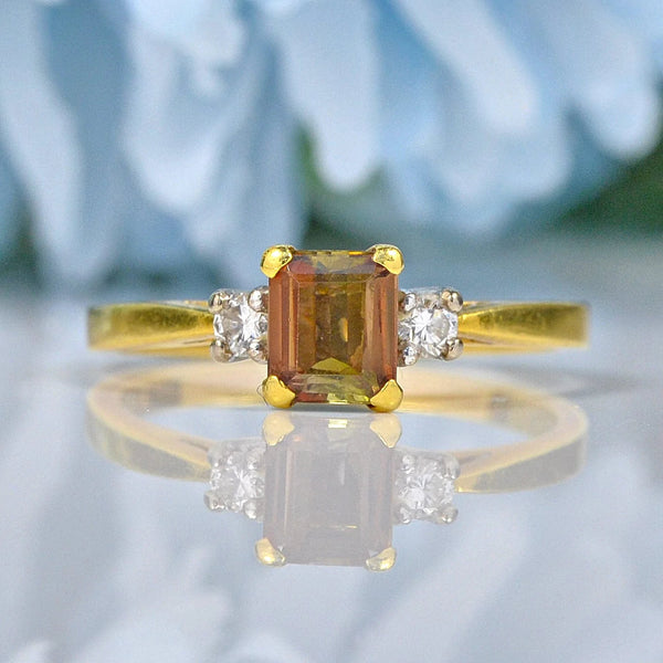 Ellibelle Jewellery ART DECO ANDALUSITE & DIAMOND 18CT GOLD THREE STONE RING