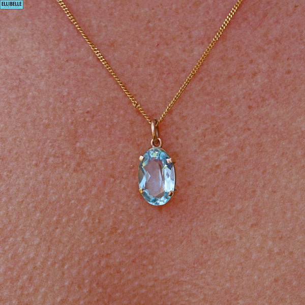 ART DECO AQUAMARINE 9CT GOLD PENDANT NECKLACE