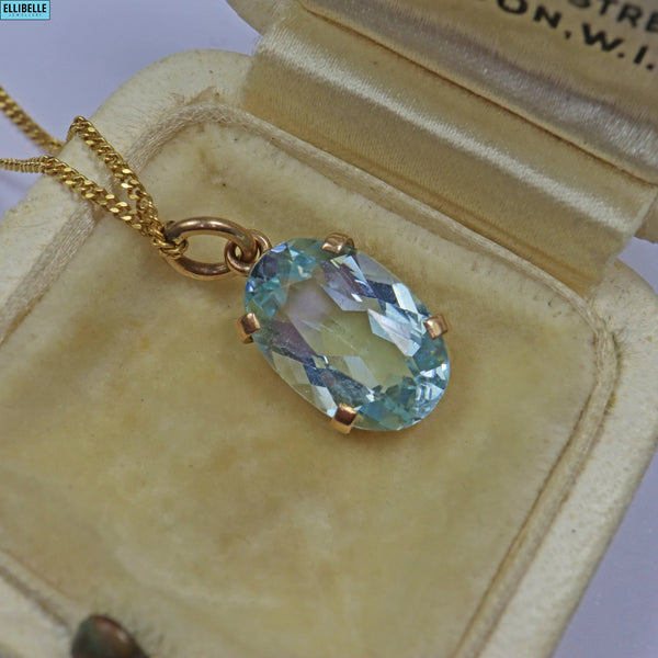 ART DECO AQUAMARINE 9CT GOLD PENDANT NECKLACE