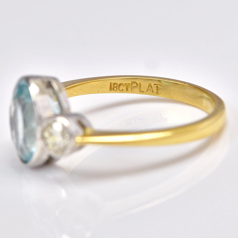 Ellibelle Jewellery Art Deco Aquamarine & Diamond 18ct Gold Three-Stone Ring