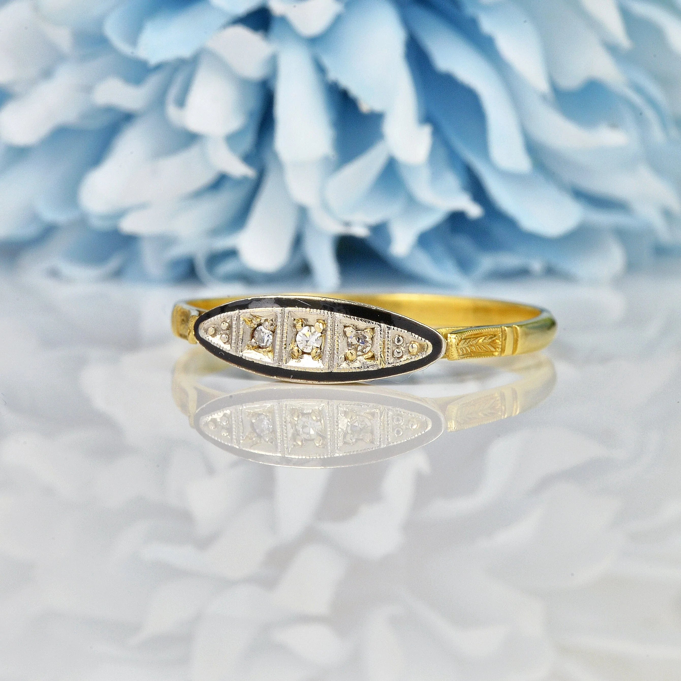 Ellibelle Jewellery Art Deco Black Enamel & Diamond Mourning Ring