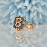 Ellibelle Jewellery ART DECO BLACK ONYX 9CT GOLD INITIAL 'B' SIGNET RING