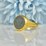 Ellibelle Jewellery ART DECO BLOODSTONE INTAGLIO 18CT GOLD SIGNET RING
