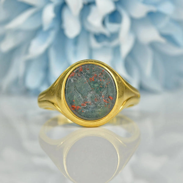 Ellibelle Jewellery ART DECO BLOODSTONE INTAGLIO 18CT GOLD SIGNET RING