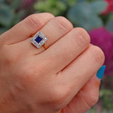 Ellibelle Jewellery Art Deco Blue Sapphire & Diamond Gold and Platinum Panel Ring